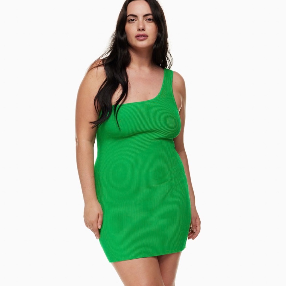 NWT Babaton Sculpt Knit Ribbed One-shoulder Green Mini Dress Size XS $110
